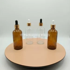 100ml Round Shoulder Glass Bottle with Dropper (5 Pack) – Amber & Clear Glass Bottles for Hair Oils, Serums, & Body Oils