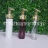 100ml Tall Flat Shoulder Plastic Bottles with Gold Pump & Clear Cap (5 Pack) – Clear, White, & Amber Bottles for Lotions, Oils, & Serums
