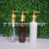 100ml Tall Flat Shoulder Plastic Bottles with Gold Pump (5 Pack) – Clear, White, & Amber Bottles for Lotions, Oils, & Serums