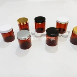 250g Tall Amber PET Plastic Jars with Gaskets (Amber UV-Protecting Cosmetic Packaging for Skincare & Creams)