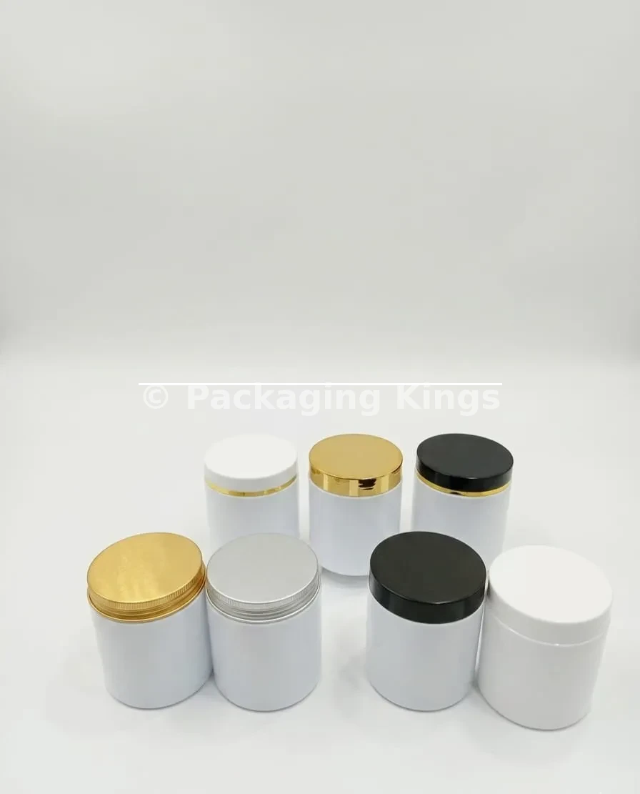 250g Tall White PET Plastic Jars with Lids & Gaskets (5 Pack) – Opaque Light-Blocking Packaging for Skincare & Creams