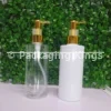 250ml Short Flat Shoulder Plastic Bottles with Gold Pump (5 Pack) – Clear & White Bottles for Lotions, Shampoos, & Body Wash