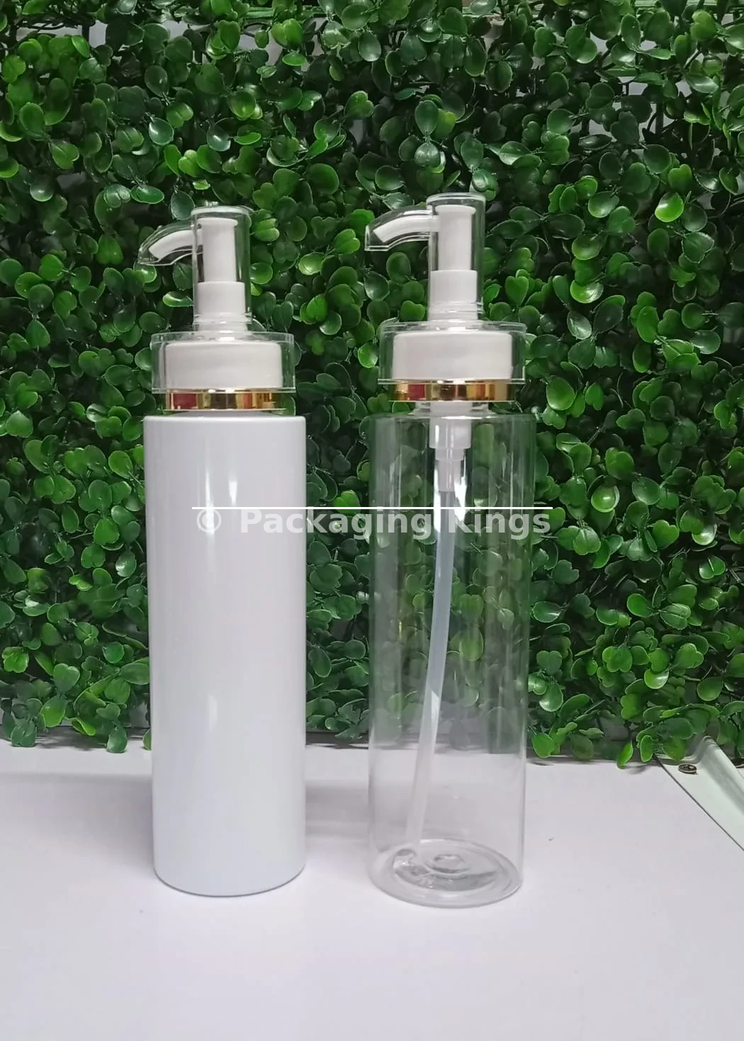 250ml Tall Flat Shoulder Plastic Bottles with White Accent Pump (5 Pack) – Clear & White Bottles for Lotions, Shampoos, & Body Wash