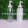 250ml Short Flat Shoulder Plastic Bottles with White Accent Pump (5 Pack) – Clear & White Bottles for Lotions, Shampoos, & Body Wash