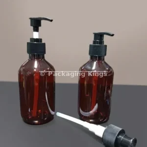 300ml Amber Round Shoulder Plastic Pump Bottle with Black Lotion Pump (5 Pack) – Light-Filtering Amber Containers for Lotions, Shampoos, & Body Wash