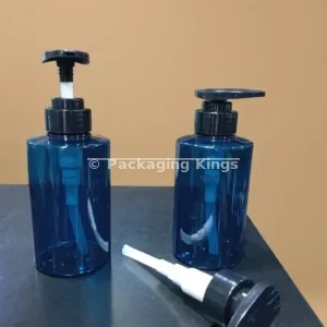 300ml Clear Blue Flat Shoulder Plastic Pump Bottle with Black Lotion Pump (5 Pack) – Translucent Blue Containers for Lotions, Shampoos, & Body Wash