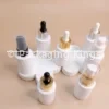Glass Serum Bottle (30ml Flat Shoulder) with Pump or Dropper (5 Pack) – Opaque White Glass Bottles for Vitamin C & Face Oils
