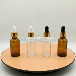 Glass Serum Bottle (30ml Round Shoulder) with Dropper (5 Pack) – Amber & Clear Glass Bottles for Face Oils, Hair Serums, & Treatments