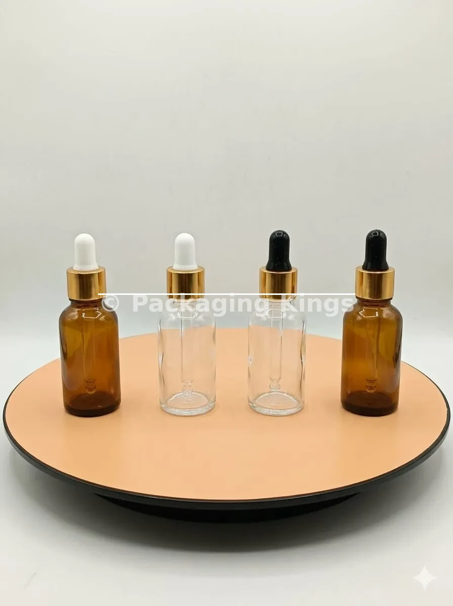 Glass Serum Bottle (30ml Round Shoulder) with Dropper (5 Pack) – Amber & Clear Glass Bottles for Face Oils, Hair Serums, & Treatments