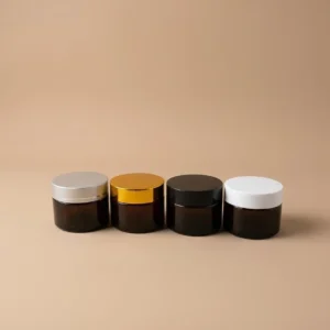 50g Amber Glass Cosmetic Jars with Lids (5 Pack) – Light-Shielding Glass Jars with Silver, Black, White, or Electroplated Lids for Creams & Masks
