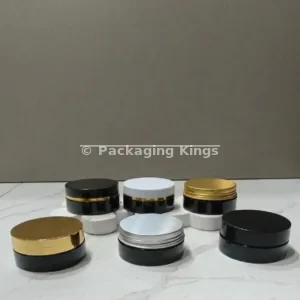 50g Black PET Plastic Jars with Lids (5 Pack) – Light-Blocking Cosmetic Containers with Gold, Silver, Black, or White Lid Options for Creams & Scrubs