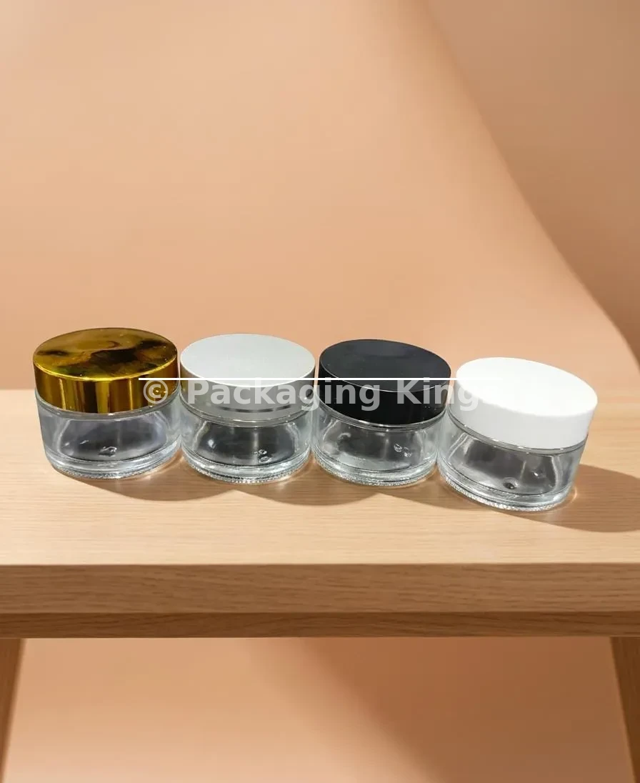 50g Clear Glass Cosmetic Jars with Lids (5 Pack) – Available with Silver, Black, White, or Electroplated Lids for Creams & Masks