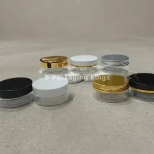 50g Clear PET Plastic Jars with Lids (5 Pack) – High-Clarity Cosmetic Containers with Gold, Silver, Black, or White Lid Options for Creams & Scrubs