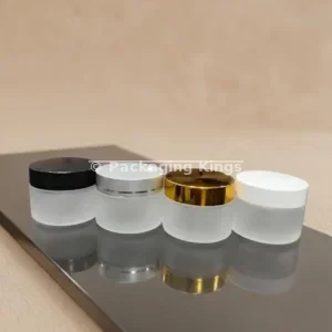 50g Frosted Glass Cosmetic Jars with Lids (5 Pack) – Translucent Glass Jars with Silver, Black, White, or Electroplated Lids for Creams & Masks
