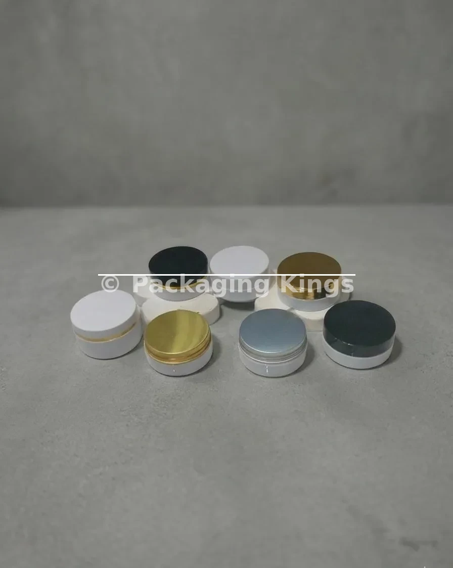 50g White PET Plastic Jars with Lids (5 Pack) – Solid White Cosmetic Containers with Gold, Silver, Black, or White Lid Options for Creams & Scrubs
