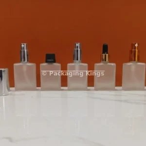 Frosted Rectangular Glass Serum Bottles with Dropper, Pump, Spray, or Screw Cap (5 Pack) – Translucent Glass Bottles for Face & Hair Serums