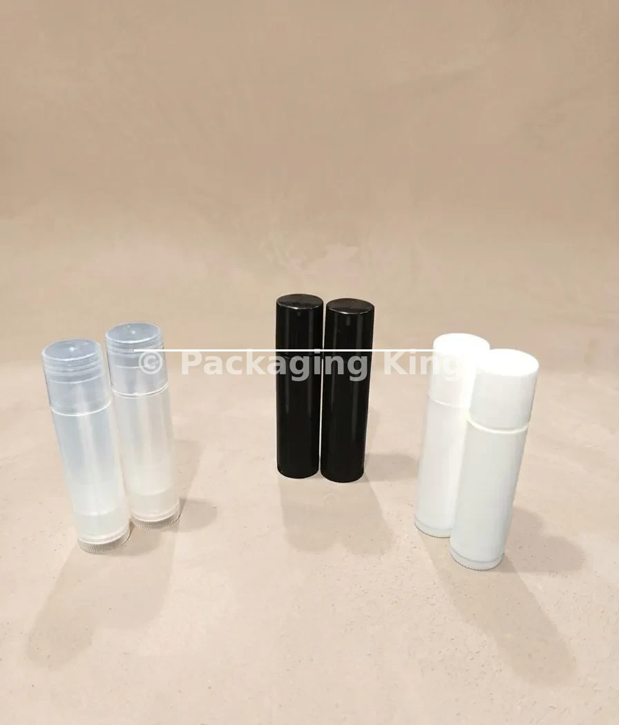 Empty Lip Balm Tubes with Push-Up Twist Mechanism (5 Pack) – Clear, White, & Black Plastic Containers for Balms & Tints